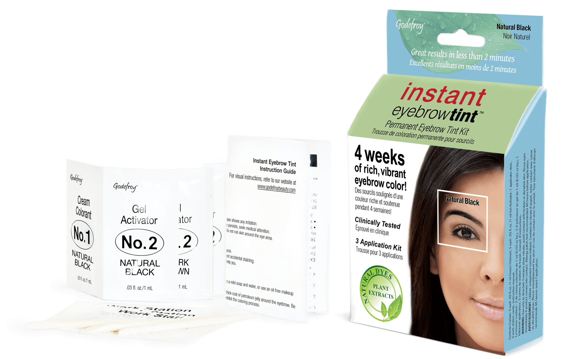 Godefroy Instant Eyebrow Tint, 3 Application Kit, Natural Black