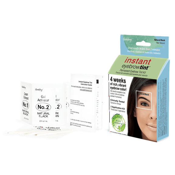 Godefroy Instant Eyebrow Tint, Natural Black, 3 Application Kit