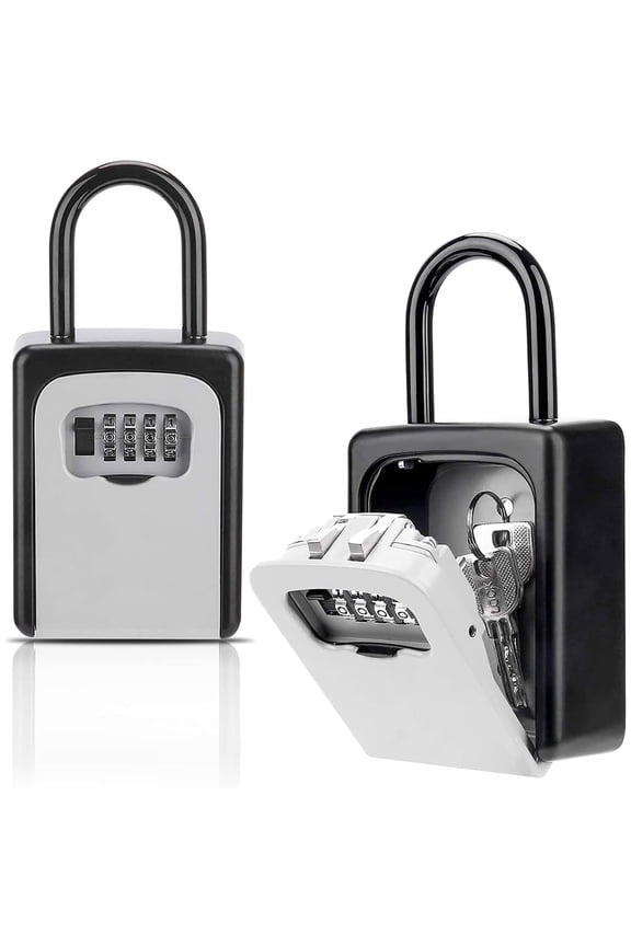 Key Lock Box Waterproof, Portable 4-Digit Combination Safe Lockbox with Removable Shackle, 5 Key Capacity Security Key Storage for Home Outdoor