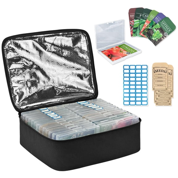 Godery 16 Slot Seed storage Organizer Box with Insulated Bag, Envelopes Bag and Label Stickers, Garden Seed Container for Packets, Plant, Flower, Vegetable
