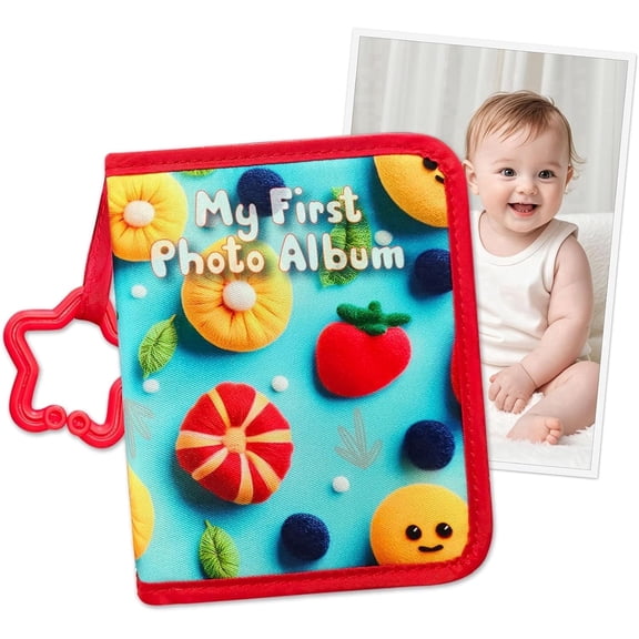 ABCKEY Holds 17 4x6 Photos Soft Cloth Baby Book with Baby-Safe Mirror