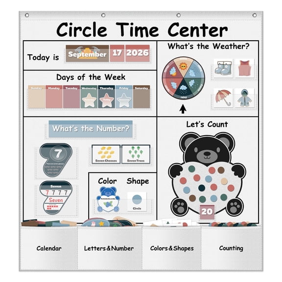 Godery Circle Time Learning Center Pocket Chart Alphabet & Number Flash Cards Write ABC Letter Tracing Writing Practice Games for Classroom, White