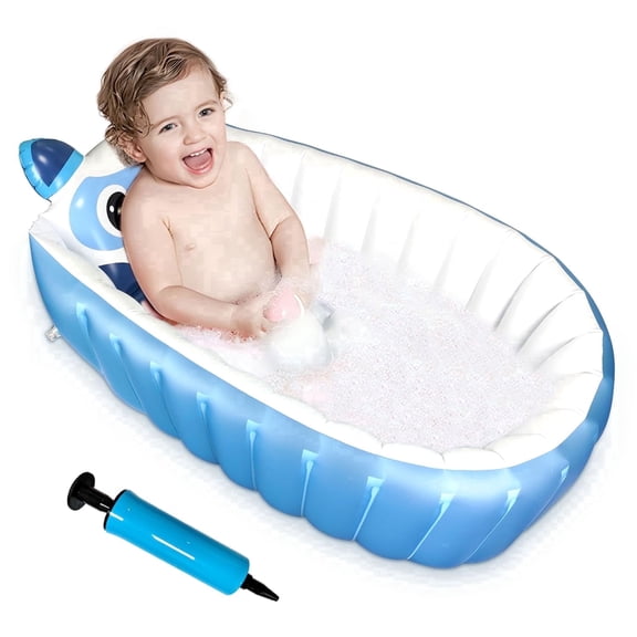 ABCKEY Inflatable Baby Bathtub Portable Infant Toddler Bathing Tub with Air Pump, Collapsible Basin, Blue