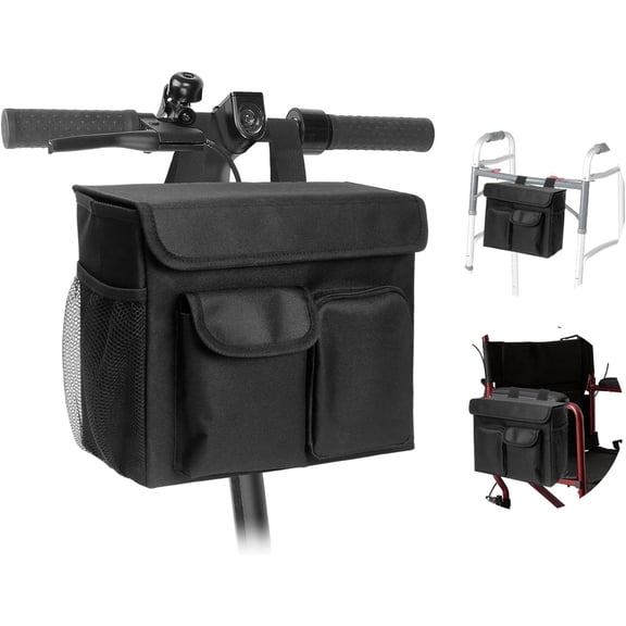 Godery Mobility Scooter Bag Convenient Organizer Pouch with 14-Inch Laptop Pocket and Cup Holders, Black