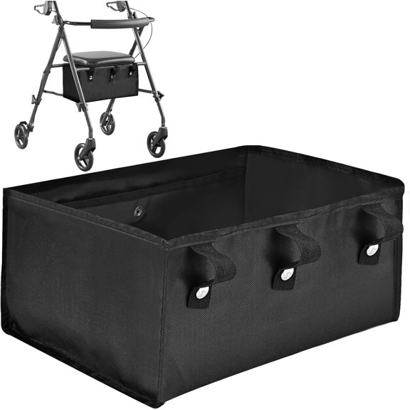 Godery Collapsible Polyester Mobility Walker Bag with under Seat Rollator Bag, Black Basic Edition