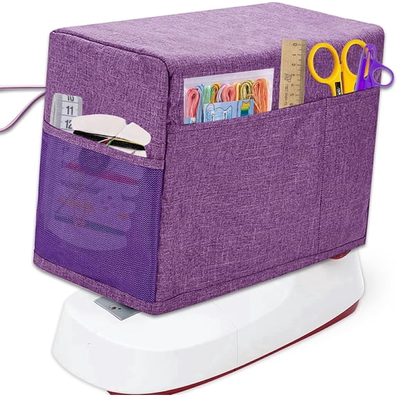 Godery Sewing Machine Cover with Storage Pocket and Side Handles, Dust Cover for Standard Machines,Purple