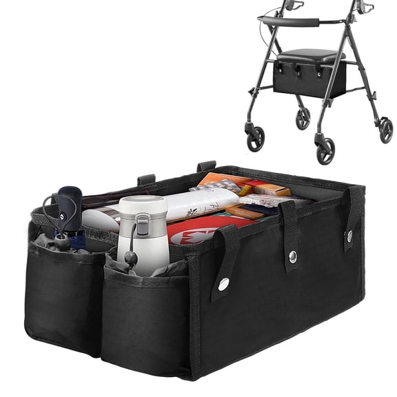Godery Upgraded Under Seat Rollator Bags with Cup Holders, Reusable Walker Bag with Cup Holders, Black