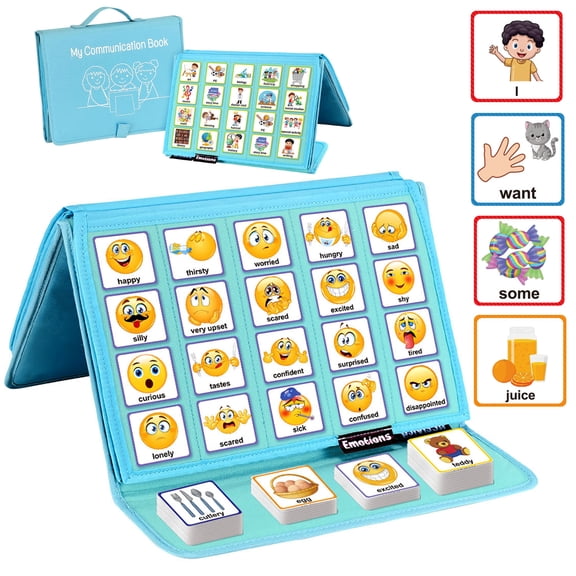 Godery Visual Communication Book with 200 Cards Felt Sentence‑Building Board for Special Needs Autism Kids, Speech Therapy Learning Tool for Home & Classroom