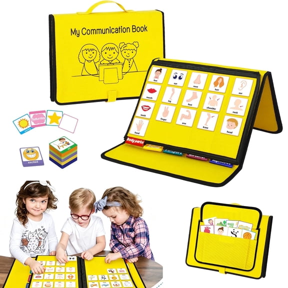 Godery Visual Communication Book, Nonverbal Communication Board, Autism Language Vocabulary Learning Materials, Yellow