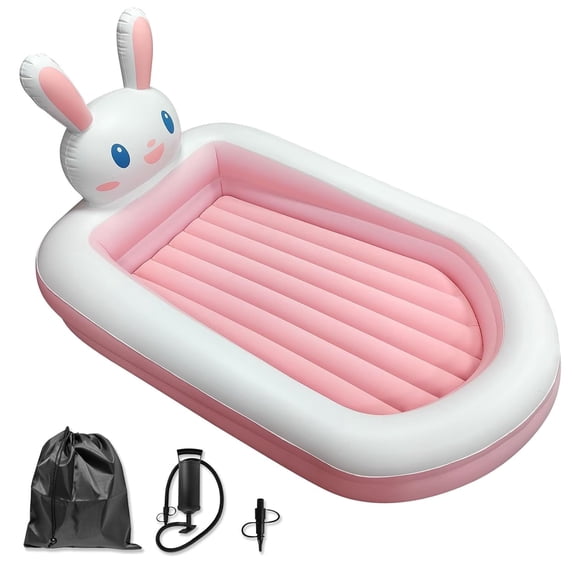 Godery Youth Portable Inflatable Travel Bed with Safety Rails, Quick Inflate Air Pump & Storage Carry Bag, Detachable Soft PVC Mattress for Camping, Travel & Home Indoor Rest