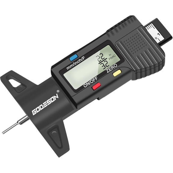 Godeson Digital Tire Tread Depth Gauge - 3 Modes: Fractional Inch, Decimal Inch, Millimeter - Accurate for Cars, Trucks, Vans, SUVs