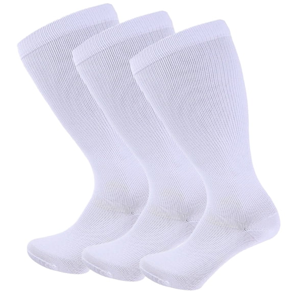 Godewogo Compression Socks for Women Wide Calf 3 Pairs Men Circulation 20-30mmHg Plus Size Knee High Support Stockings for Medical | Circulation | Nurses | Running | Travel,3XL,White