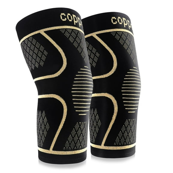 Godewogo Knee Braces Knee Compression Copper Nylon Elastic Spandex Black, Gold