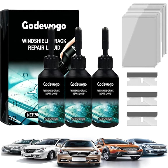 Godewogo Windshield Crack Repair Kit, 2026 New Upgraded Version Quick Glass Crack Repair Fluid, High Quality Crack Repair Fluid Tool, 3 sets