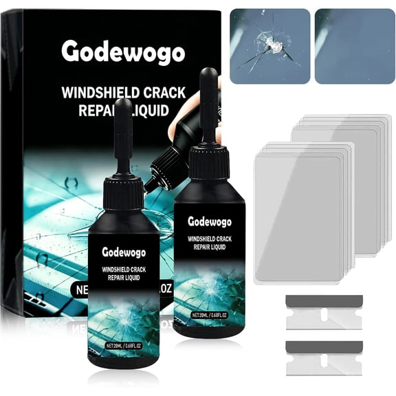 Godewogo Windshield Crack Repair Kit, 2026 New Glass Crack Repair Kit, Advanced Glass Repair Liquid For Cars, Trucks, SUVs, Quick Repair Windshield Fragment and Crack Repair Tool, 2 Pcs