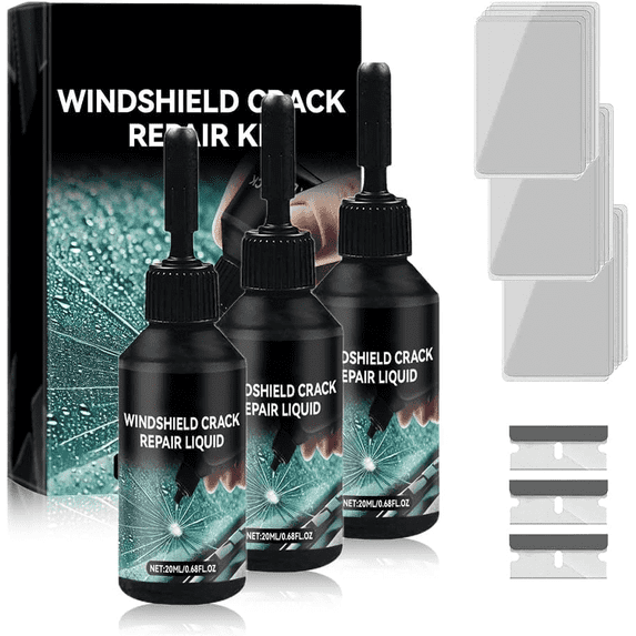 Godewogo Windshield Crack Repair Kit, 2026 New Upgraded Version Quick Glass Crack Repair Fluid, High Quality Crack Repair Fluid Tool, 3 sets