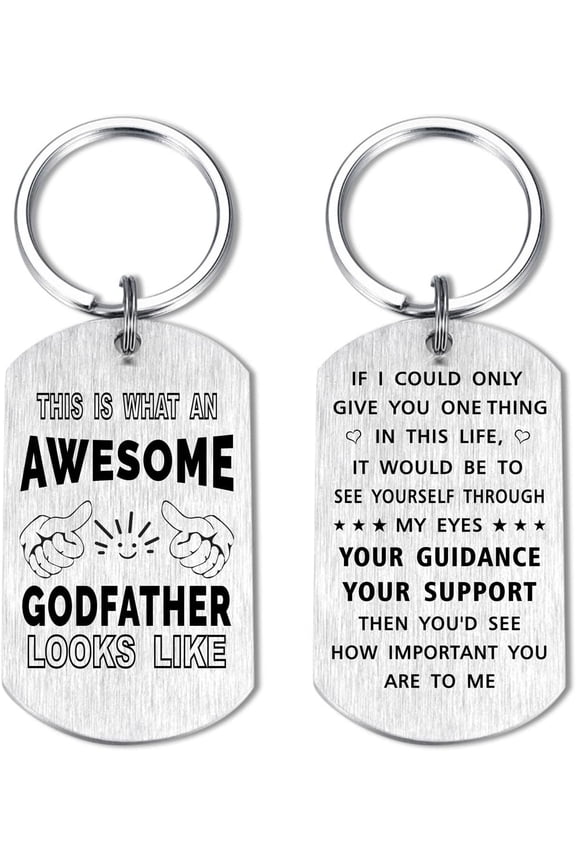 Godfather Christmas Keychain Gifts from Godchild, Awesome Godfather Birthday Gift Ideas for Wedding Anniversary from Goddaughter Godson, Personalized God Father Christmas Key Chain Gift Ideas