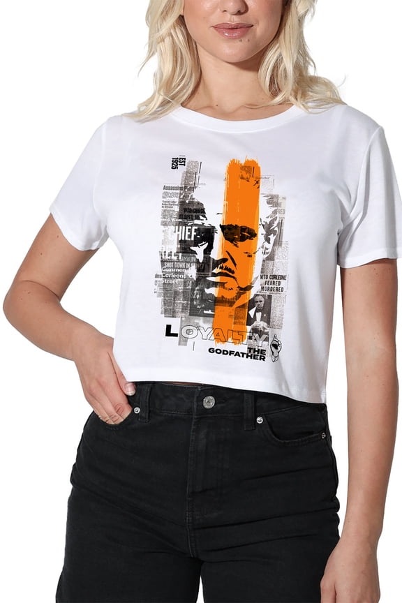 Godfather Don Newspaper Strip Women's Crop Top T-Shirt, White, Large