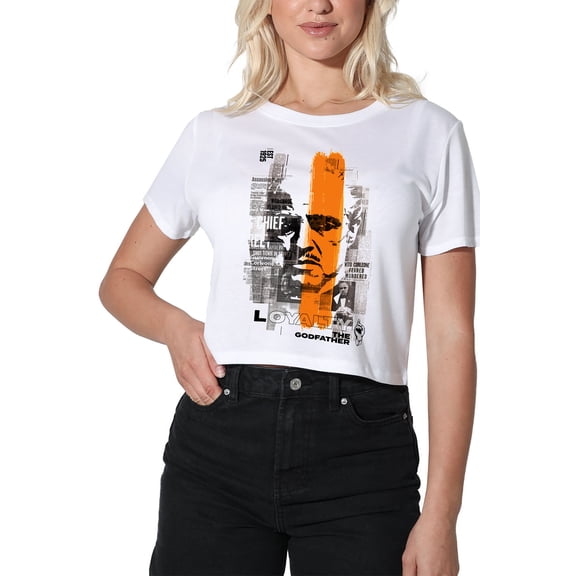 Godfather Don Newspaper Strip Women's Crop Top T-Shirt, White, Medium