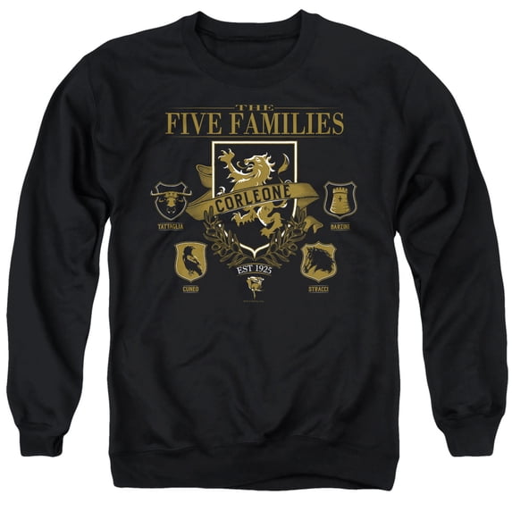 Godfather Five Families Logos Unisex Adult Crewneck Sweatshirt, Black, X-Large