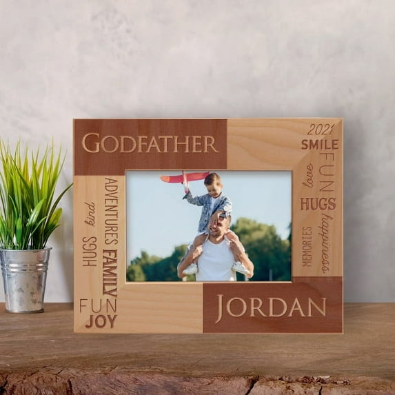 Godfather Personalized Wooden Frame-5" x 3 1/2" Brown Horizontal