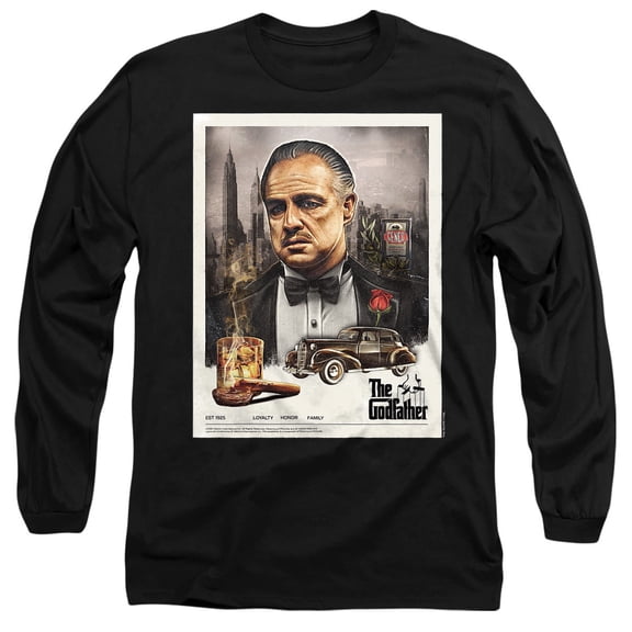 Godfather Vintage Poster Unisex Adult Long-Sleeve T Shirt, Black, X-Large