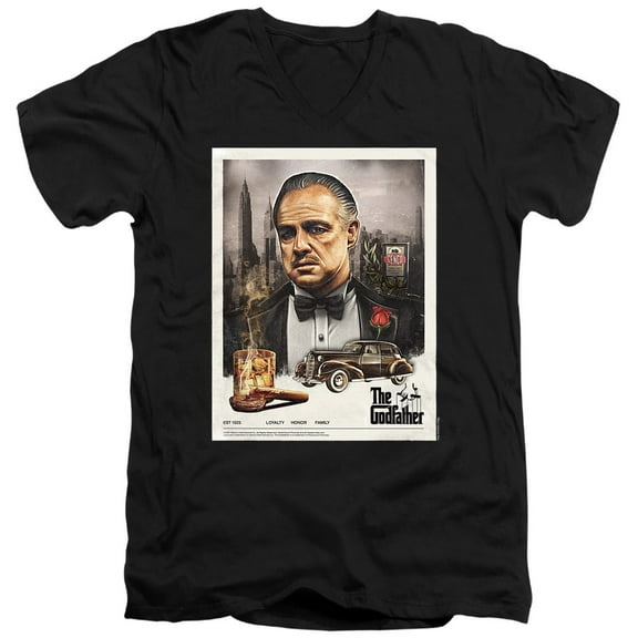Godfather Vintage Poster Unisex Adult V-Neck T Shirt (Small) Black