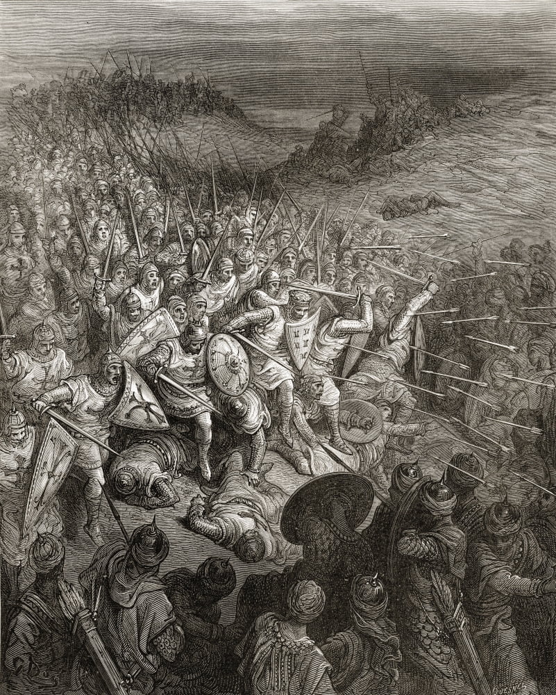 Godfrey S Soldiers Drive Through The Muslim Army During The First Crusade 1096 Canvas Art - Ken Welsh Design Pics (13 x 17)
