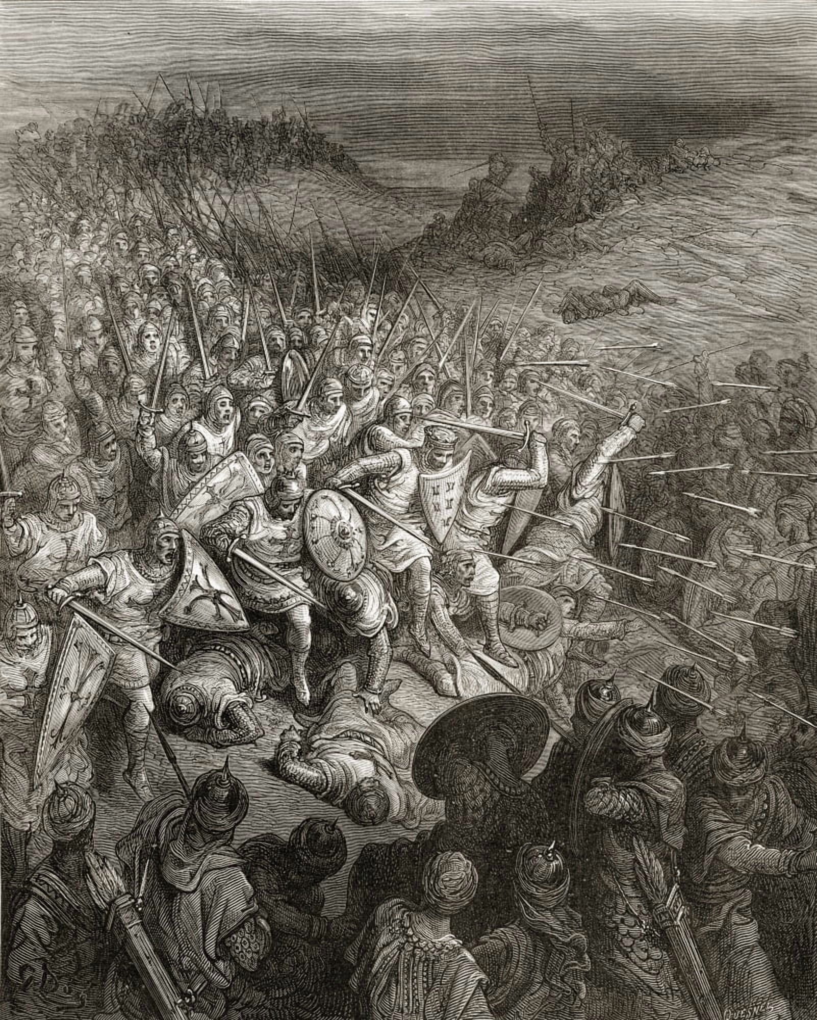 Godfrey S Soldiers Drive Through The Muslim Army During The First Crusade 1096 Canvas Art - Ken Welsh Design Pics (26 x 34)