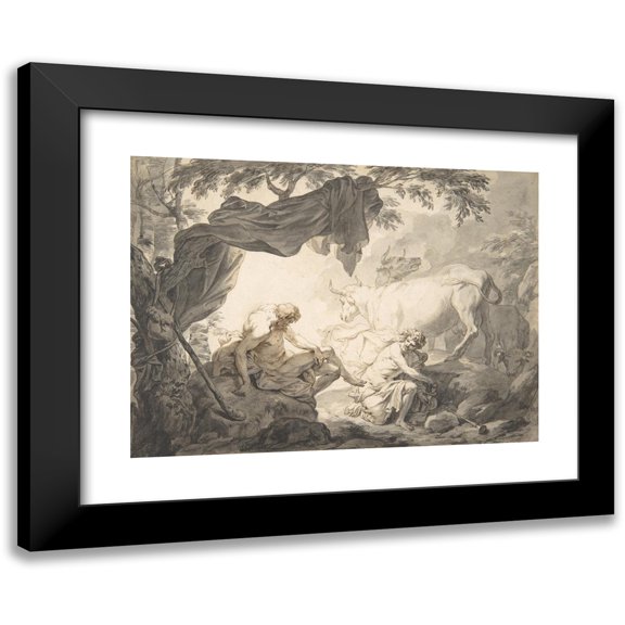 Godfried Maes 24x19 Black Modern Framed Museum Art Print Titled - Illustrations to the Metamorphoses of Ovid; Jupiter and Io (.1); Jupiter and Io, Disguised as a White Beifer (.2); Mercury R