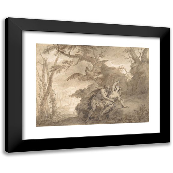 Godfried Maes 24x19 Black Modern Framed Museum Art Print Titled - Illustrations to the Metamorphoses of Ovid; Jupiter and Io (.1); Jupiter and Io, Disguised as a White Beifer (.2); Mercury R