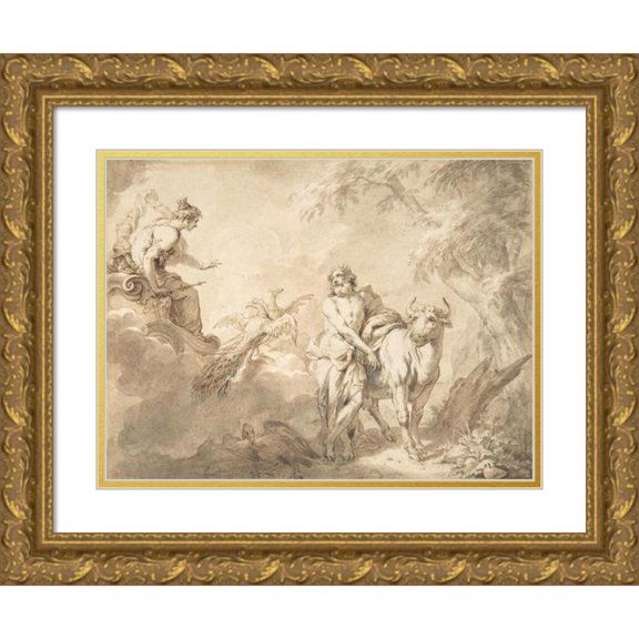 Godfried Maes 24x19 Gold Ornate Framed and Double Matted Museum Art Print Titled - Illustrations to the Metamorphoses of Ovid; Jupiter and Io (.1); Jupiter and Io, Disguised as a White Beife