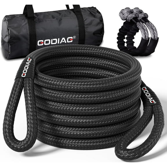 Godiag 1" x 30ft Kinetic Recovery Rope Heavy Duty Energy Rope with 2 Soft Shackles, Offroad Power Stretch Snatch Rope for Truck Jeep Car ATV UTV Tractor