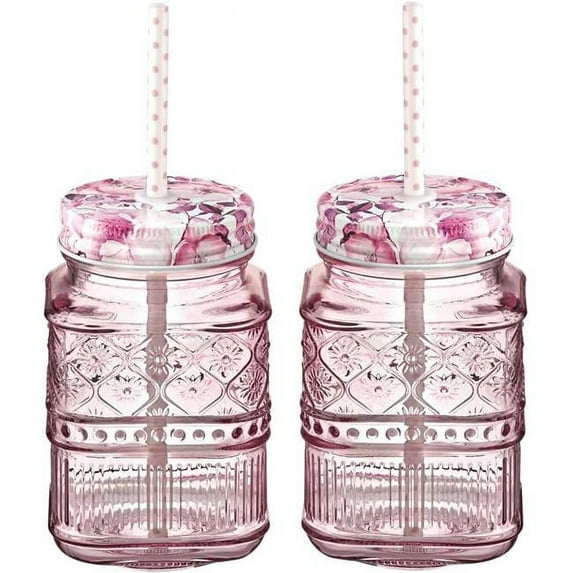 Godinger 16 oz Claro Mason Jar, Pink - Set of 2