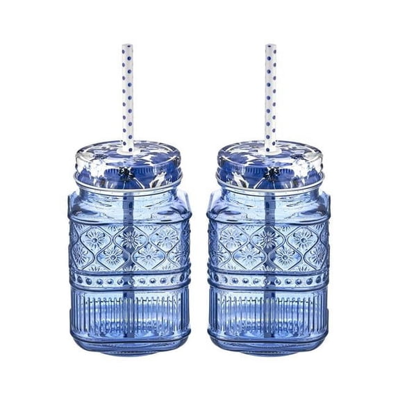 Godinger 16 oz Claro Mason Jars - Blue - Set of 2
