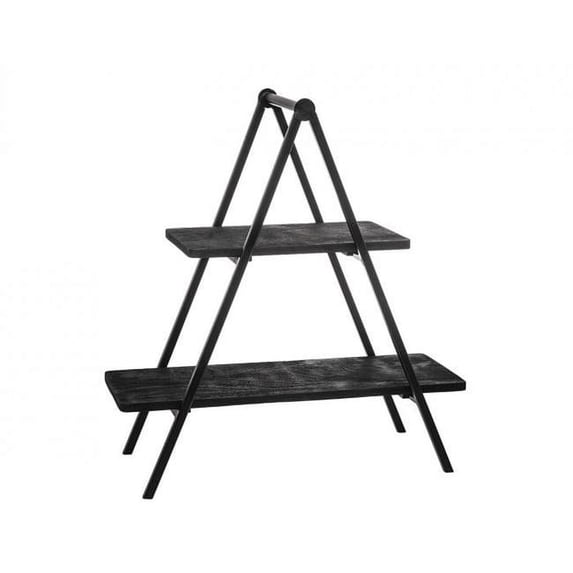 Godinger 2 Tier Wood & Iron Appetizer Platter Stand, Black