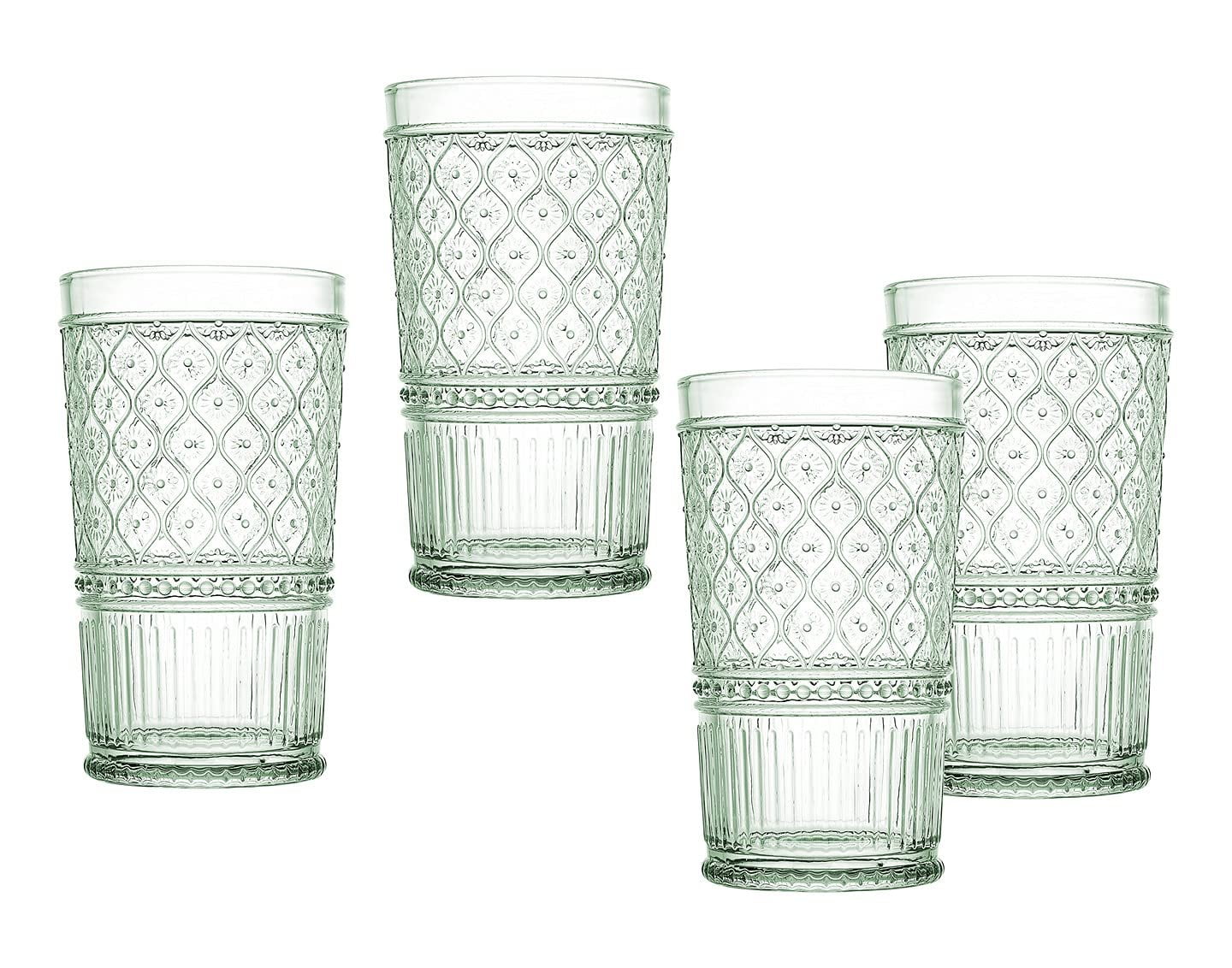Godinger Highball Drinking Glasses, Tall Glass Cups, Vintage Decor, Water Glasses, Cocktail Glasses - Claro Collection, Large 17oz, Green, Set of 4