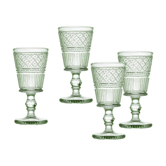 Godinger Wine Glasses, Drinking Glasses with Stem, Red Wine Glasses, Wine Glass Cups, Vintage Decor - Claro Collection, Green, Set of 4