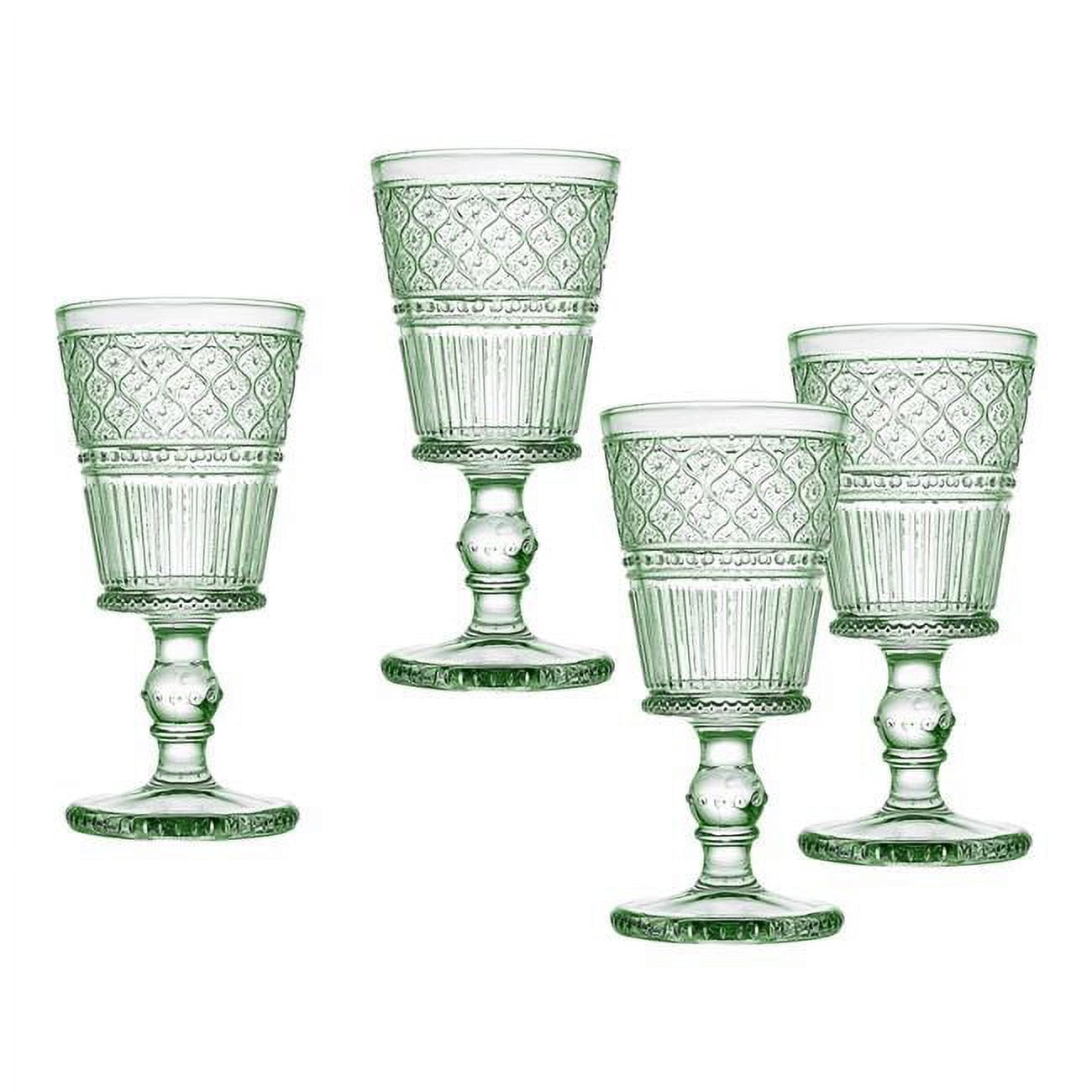 Claro Green Bubble Stem Goblet Glass Set of Four