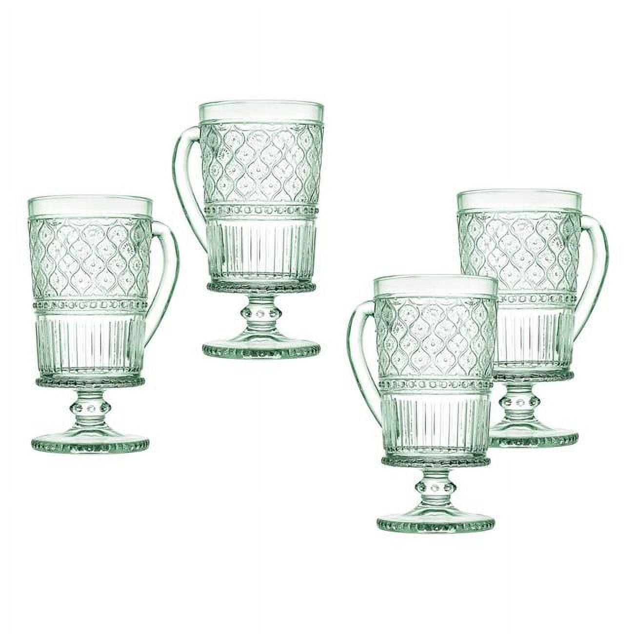 Claro Green Embossed Crystal Footed Coffee Mugs, Set of 4