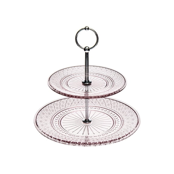 Godinger Claro 2 Tier Platter Tray Server Platter, Pink, 10.5 Inches