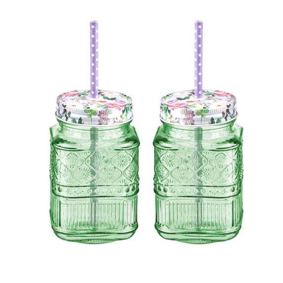 Godinger 28166 Claro Mason Jar, Green - Set of 2