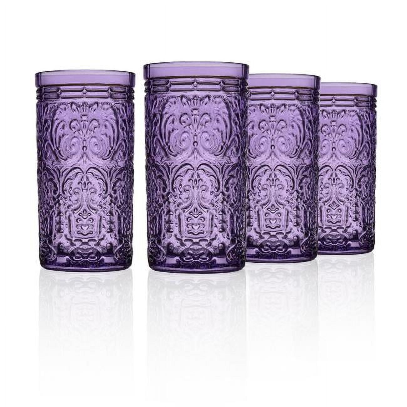 Godinger Purple Embossed Crystal Highball Glasses Set of 4