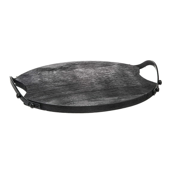 Godinger Black Wood Serving Tray, Charcuterie Platter Cheese Board with Metal Handles - Round