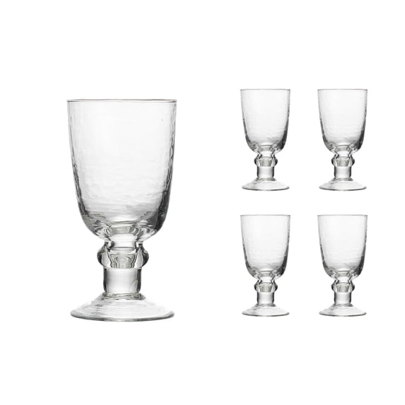 Godinger Wine Goblet Beverage Hammered Glass Cup Set of 4