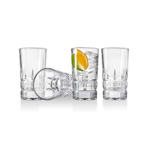 Godinger - Crosby Square Highball Beverage Glass Cup - for Water, Wine, Beer, Cocktails and Mixed Drinks Set of 4