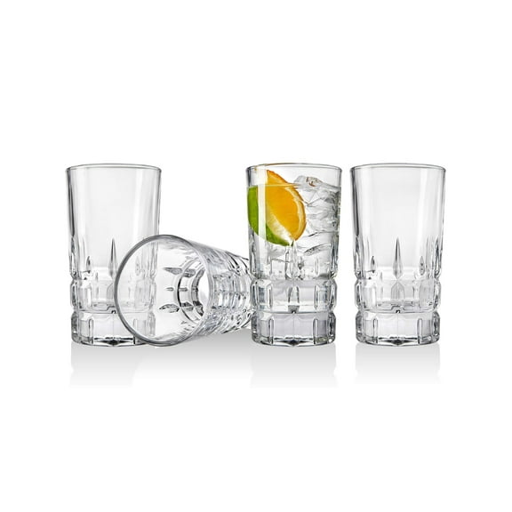 Godinger - Crosby Square Highball Beverage Glass Cup - for Water, Wine, Beer, Cocktails and Mixed Drinks Set of 4