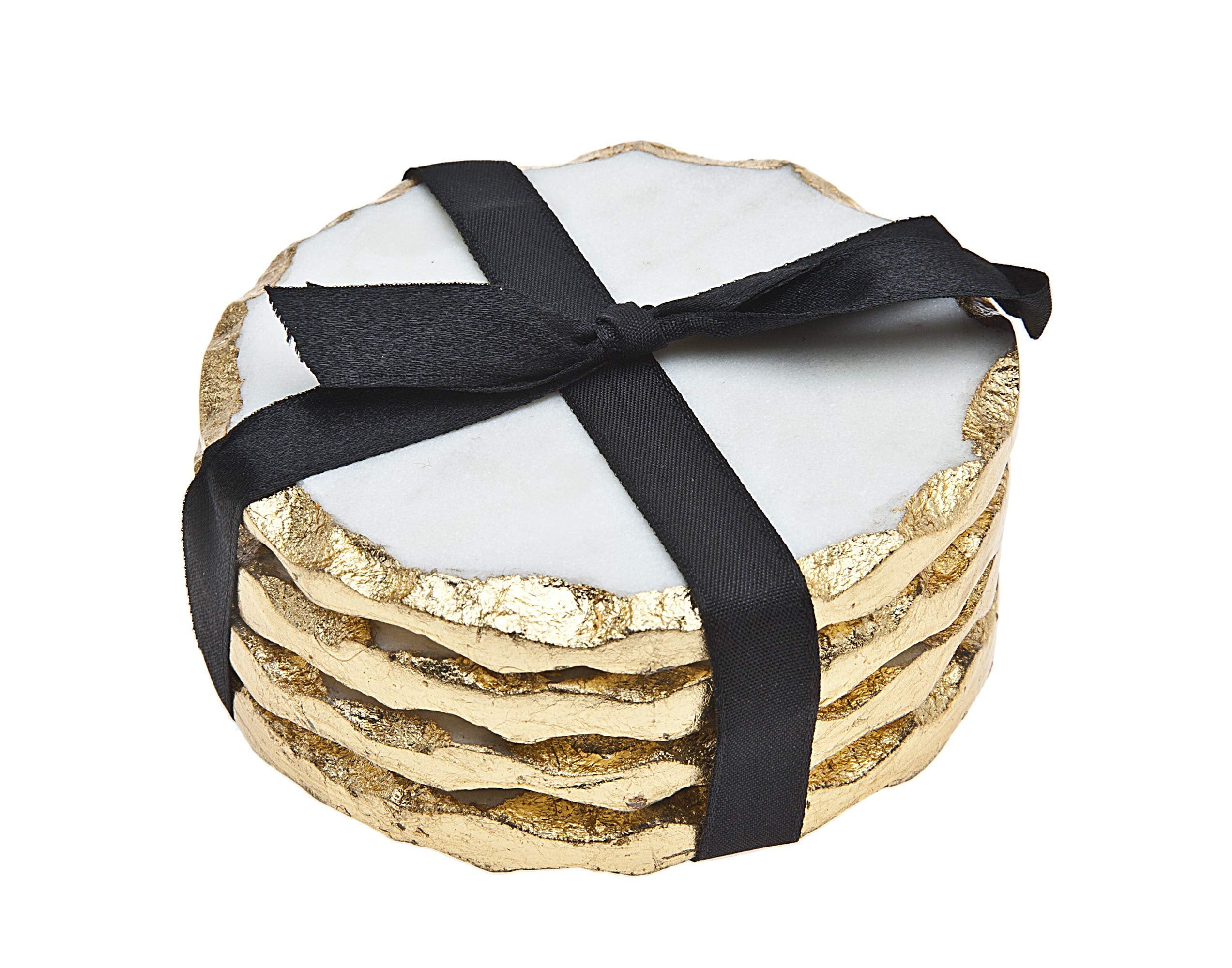 Godinger Round Coasters Gold Edge, Marble Coaster Set, Table Protection, Set of 4 - Walmart.com