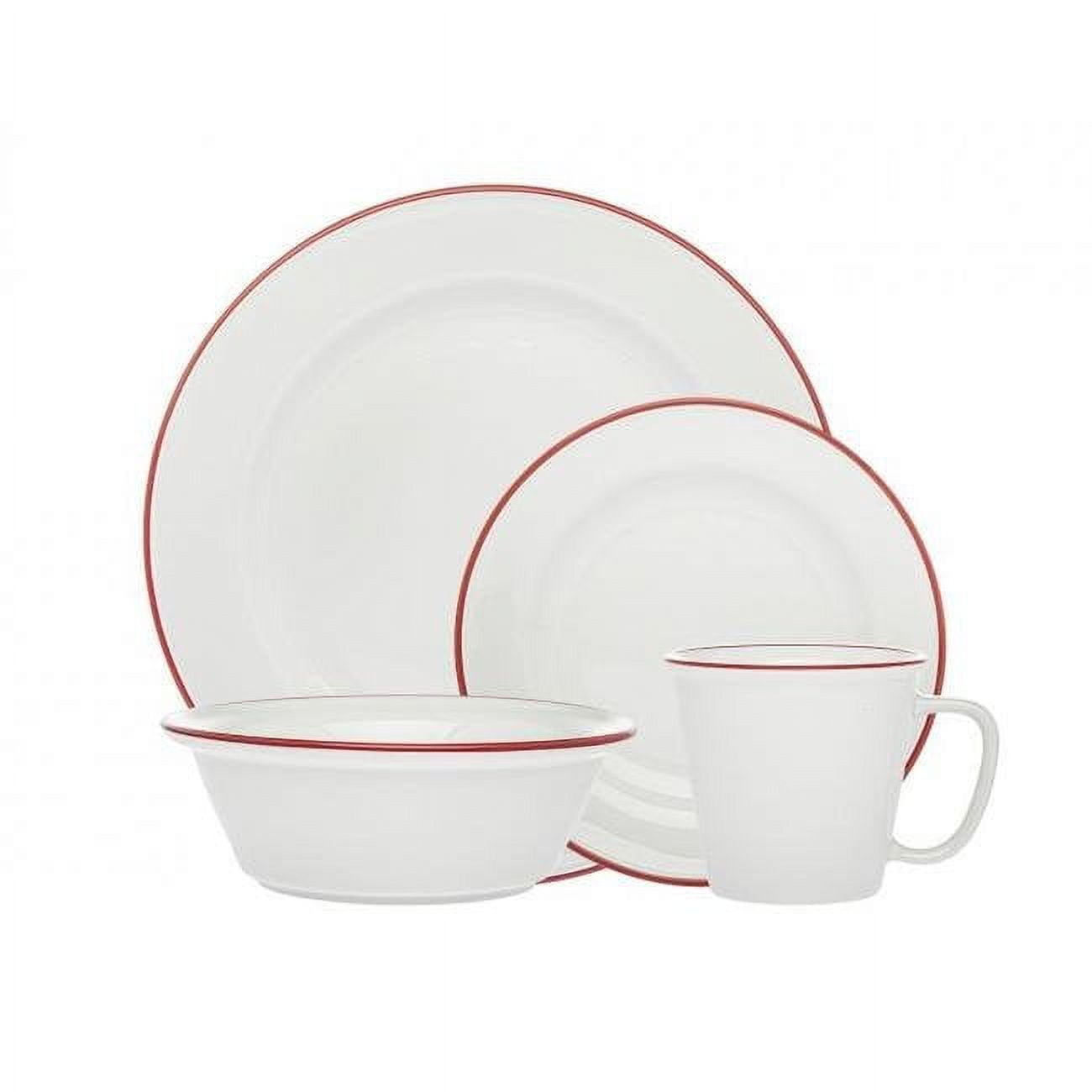 Red Rimmed Porcelain 16-Piece Dinnerware Set, Service for 4