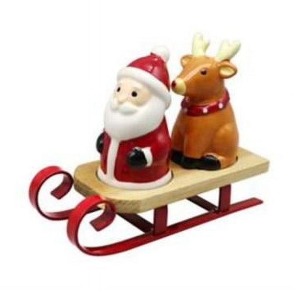Godinger 70561 Sleigh Santa & Reindeer Salt & Pepper Shaker Set, Multi Color